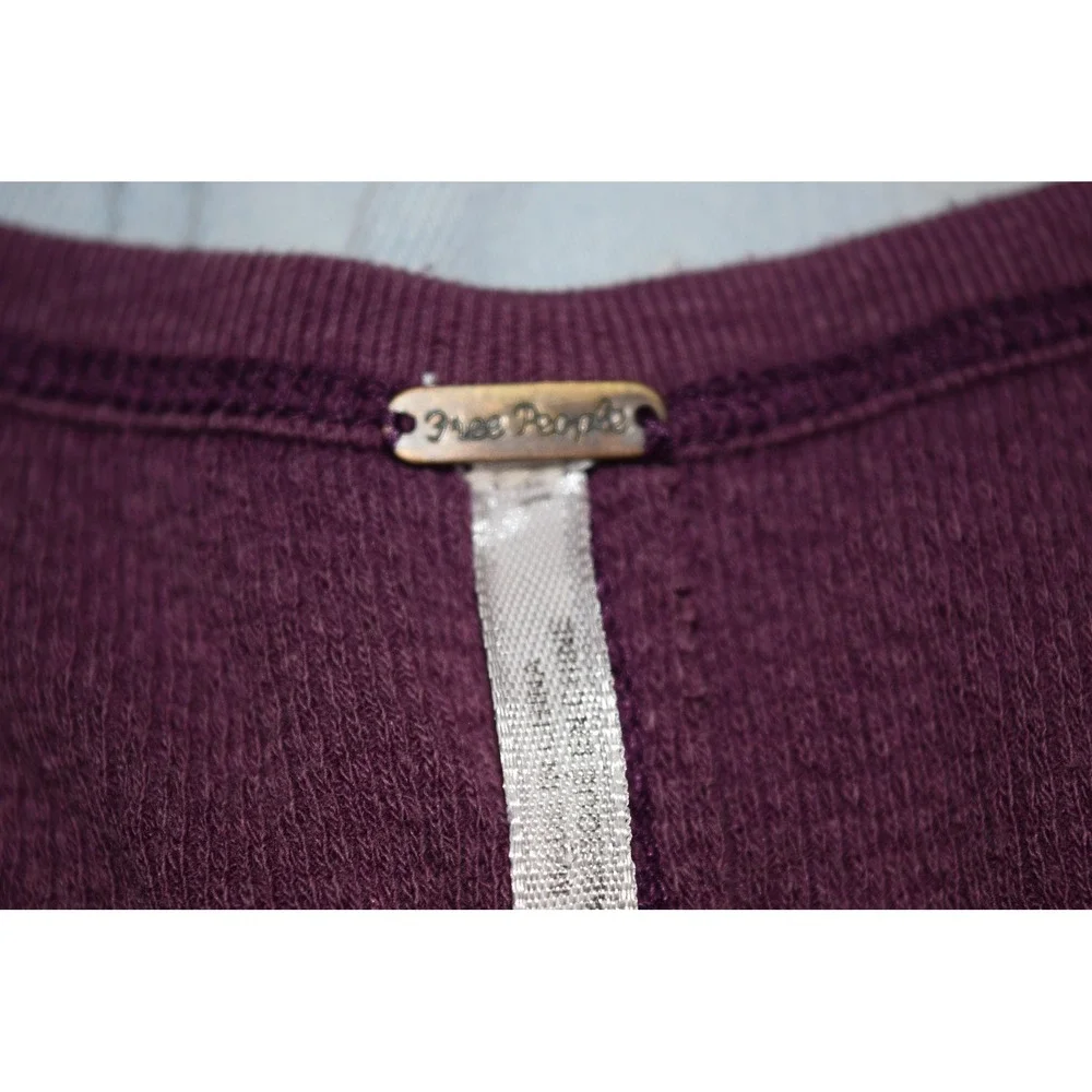 Free People Henley Thermal Women Large Purple Waffle Knit Contrast Cuff